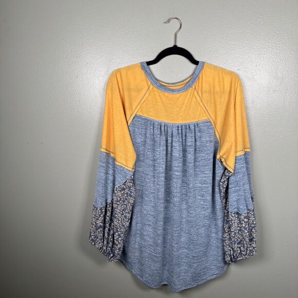 HAILEY & CO Mixed Fabric Balloon Sleeve Oversized Large Boho Summery Floral Top - Picture 2 of 12